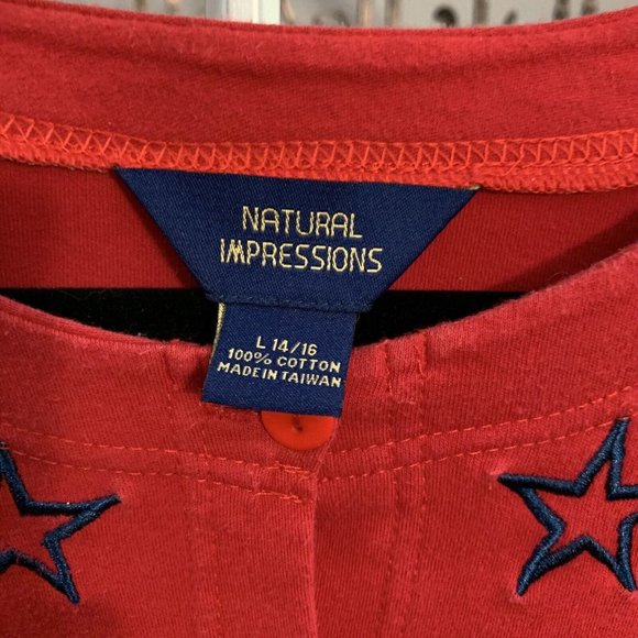 Natural Impressions Large Cardigan Sweatshirt Flag Red White Blue Button Up - Picture 4 of 6